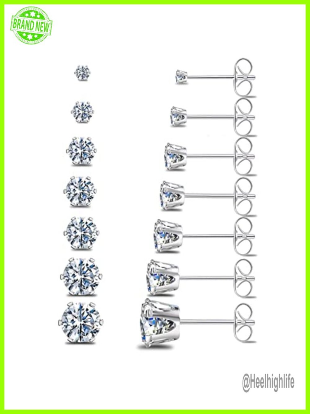 7 Pairs Cubic Zirconia Stud Earrings Set Hypoallergenic Titanium Stainless